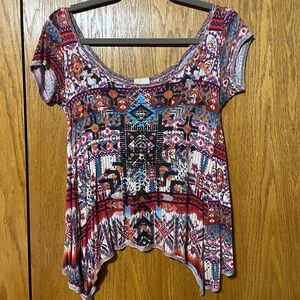 Daytrip Multicolor Tribal Print Short Sleeve Top